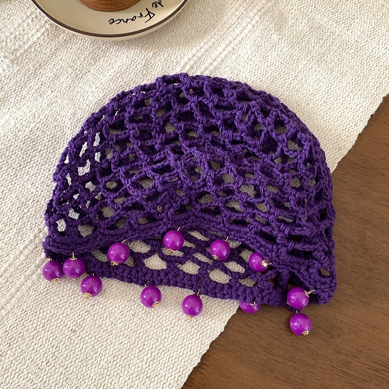 Sombrero tejido de perlas - Púrpura
