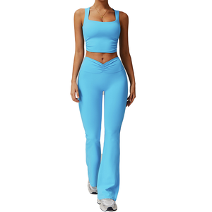 ชุดเล่นโยคะแขนยาวเอวสูงสำหรับผู้หญิงชุดเล่นฟิตเนสเอวสูงชุดออกกำลังกายแบบเปิดหน้า5ชิ้น - Product Image 3