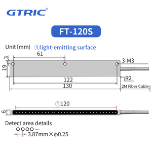 Sensor Digital de fibra óptica GTRIC, detección de presencia de cable, área de 120mm de ancho, pancarta de haz pasante, sensores ópticos de amplificador de fibra - Product Image 4