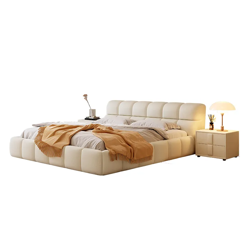 Maxky-cama francesa moderna y Simple, tela ligera de lujo, estilo crema, cama doble de 1,8 m, 1,5, dormitorio principal