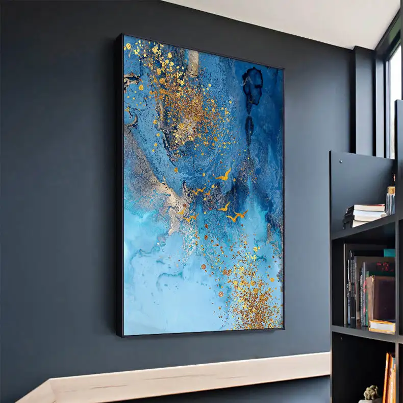 ARGE-pintura de pared azul de sección vertical decorativa, pintura de lujo moderna minimalista para entrada de casa