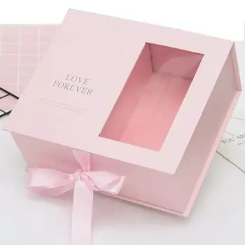 2023 cinta boda cumpleaños cosméticos caja de perfume embalaje Rosa Pvc ventana transparente caja de regalo