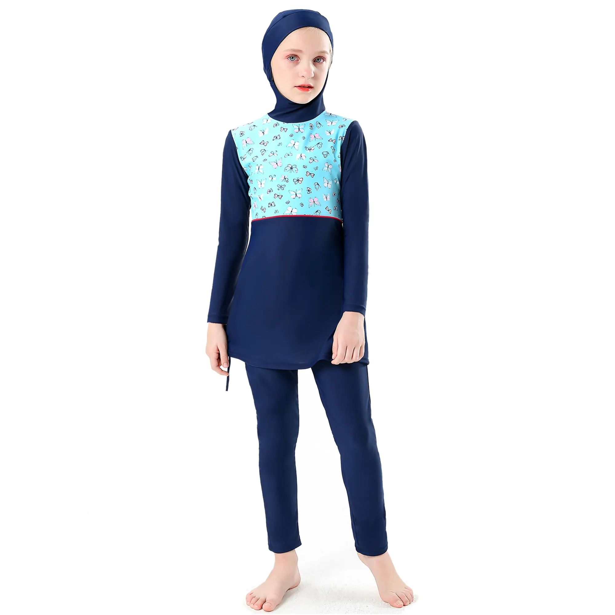 Hijab costume da bagno islamico per bambini costumi da bagno Modest Full Cover Swim Wear manica lunga ragazze Burkini 2 pezzi costume da bagno