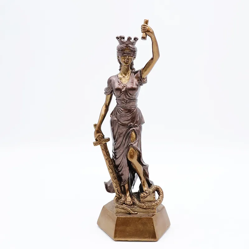 OEM hecho a mano diosa justicia Themis estatua decoración del hogar artesanía personalizada diosa justicia bronce 3D figura en miniatura estatuilla