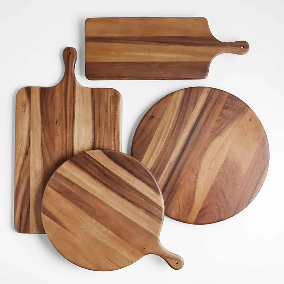 Cheap wholesale price custom golden supplier kitchen vegetable cutting acacia serving boards wood with handle