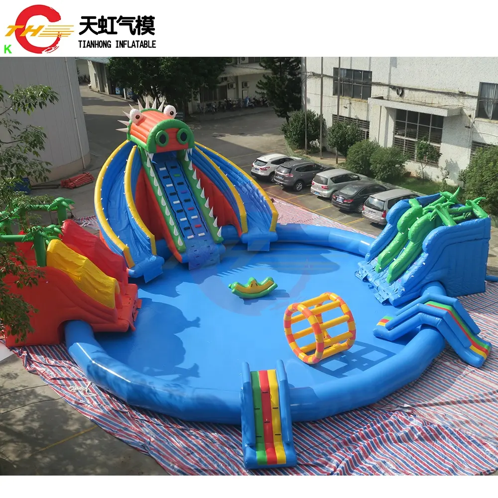 12m/15m Dia gigante parco acquatico gonfiabile parco giochi estivo divertente città gonfiabile gioco di carnevale con soffiatore