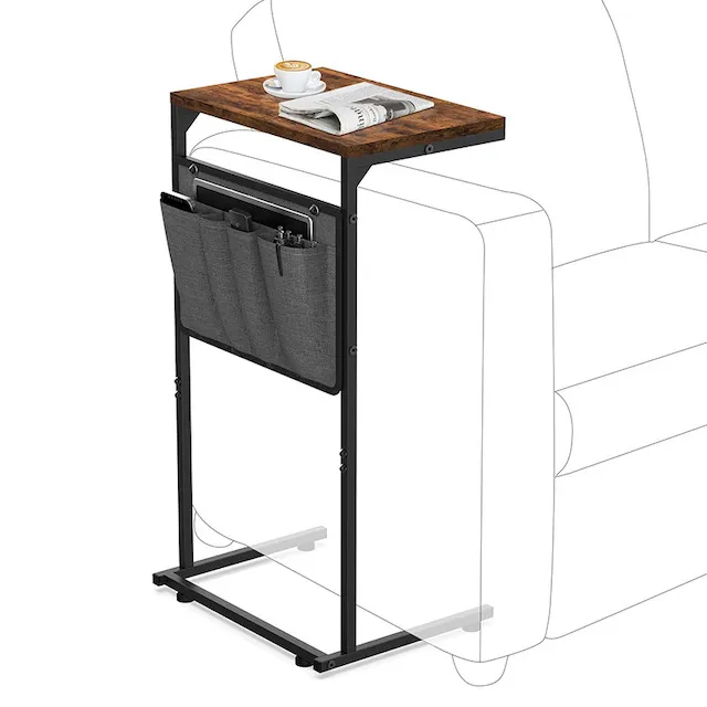 Двухъярусный боковой столик с сумкой для хранения дивана, сдвижной стол под прикроватным небольшим пространством C-образным торцовым столиком