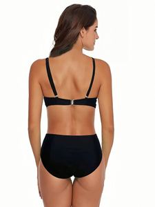 Stok iki renk balenli Push up mayo kadınlar 3 parça mayo mütevazı kapsama Bikini artı boyutu mayo plaj için Sarong - Product Image 5