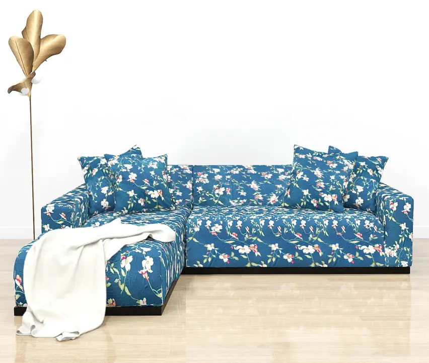 Funda de sofá estampada en forma de L Europea hojas modernas tela al por mayor/tela elástica Spandex dormitorio decoración protección