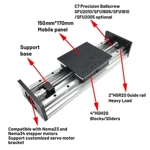 Heavy Load Slide Table Platform <strong>Double</strong> <strong>Guide</strong> <strong>Rail</strong> HGR20 4PCS Slider 20MM Sliding <strong>Linear</strong> Module Ballscrew <strong>CNC</strong> 150*170mm Table