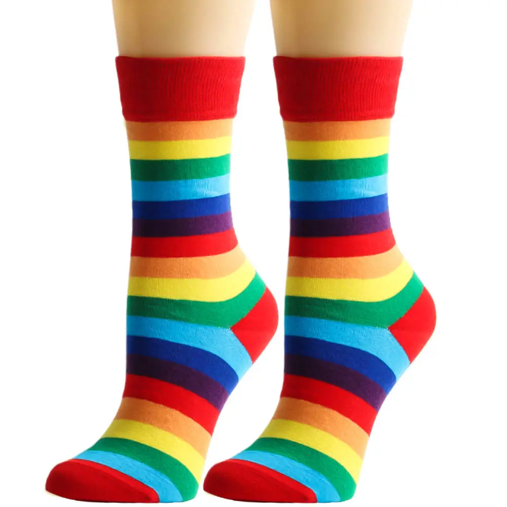 Calzini in cotone a righe unisex creativi popolari donna uomo colore brillante 7 calzini colorati per Festival a strisce arcobaleno di natale