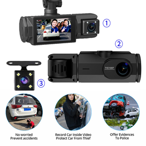 Dashcam 3 Lens Car caixa preta DVR 1080P Traço Cam Câmera Frontal Rear & Inside Cam avto vídeo-Registrator para o carro