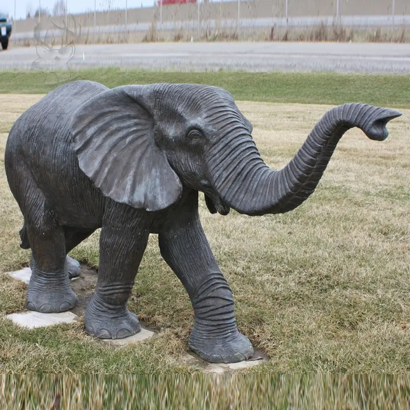 Gran tamaño natural Artesanía de metal Latón Cobre Estatua Animal Bronce Elefante Escultura