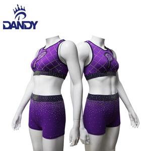 High Quality Cheerleading Practice Wears Custom Sparkly Purple Exercise Train Crystal <strong>Cheer</strong> Tops and Shorts for Youth - Product Image 3
