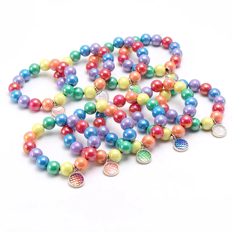 Pulsera de joyería para niña, abalorios acrílicos, 10 colores, 2012