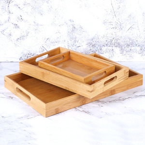 带手柄的长方形木质食品托盘多用拼盘竹子餐盘托盘 - Product Image 4