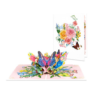 Kelebek çiçek Pop up kartları sonsuza buket 3d Popup kağıt tebrik kartları ile tüm fırsat için not kartları ve zarflar - Product Image 5