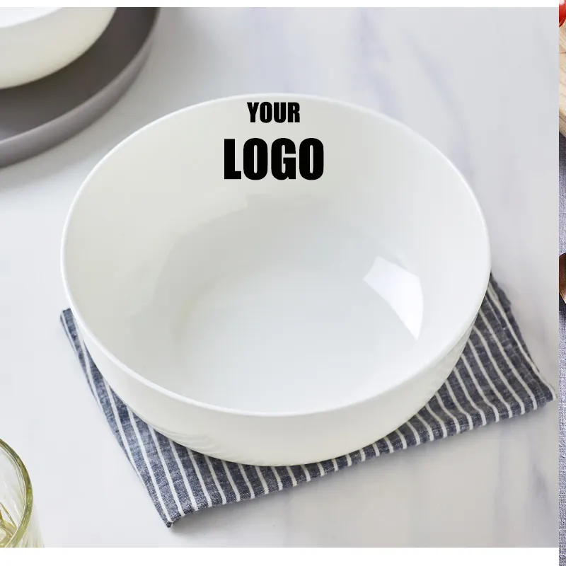 Vente en gros de nouveau bol en porcelaine blanche bol à soupe salade bols à fruits bol à ramen en céramique personnalisé avec motif logo
