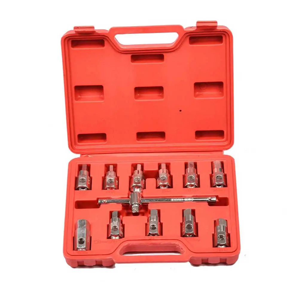 12PC Oil Drain Plug Sump Socket Tool Set 3/8 Wrench Key Filter Auto Tools