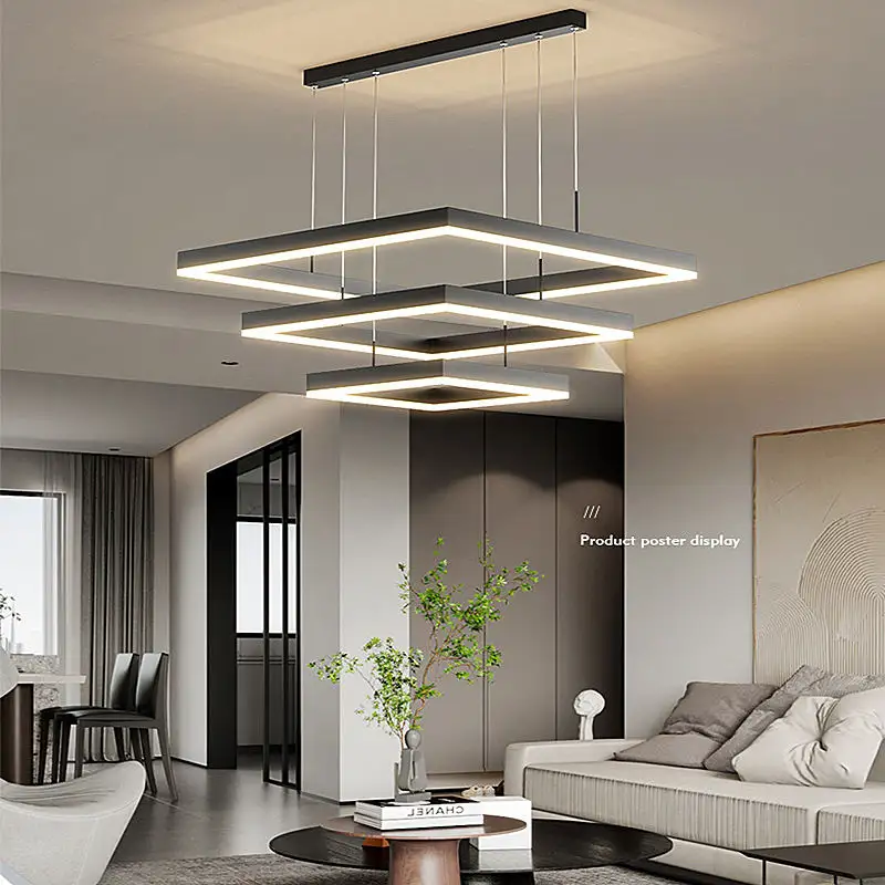 Lámpara colgante moderna 110V acrílico negro Nuevo diseño lámpara cuadrada sala de estar comedor candelabros LED