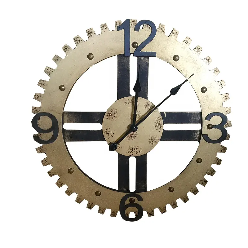 Luckywind relógio de ferro dourado antigo, 50cm, com engrenagem, formato especial, mostra o tempo e decoração, estilo europeu, relógio de parede de metal, china