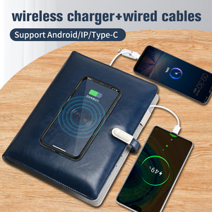 2024 New Style Custom Logo A5 Leather <strong>Notebook</strong> Wireless Charging Power Bank 4.3inch MP4 Display Fingerprint <strong>Lock</strong> Office <strong>Notepad</strong> - Product Image 3