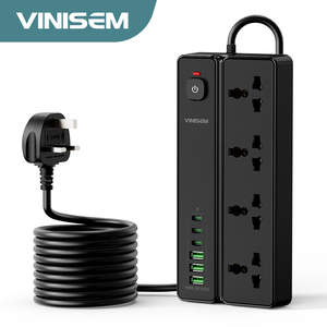 Venta caliente Universal Black Multi Socket 4AC Outlets con USB y toma de corriente tipo C con protector contra sobretensiones Multi Plug Outlet - Product Image 1