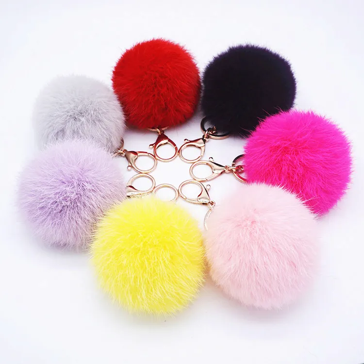 Customized lovely fluffy rabbit fur ball keychain as bag pendant decoration charm