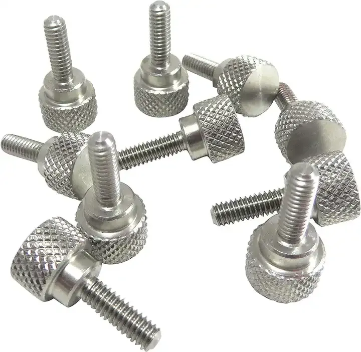 1/4-20 X 3/4 Inch Threads 303 Stainless Steel Diamond Knurled Thumb Screws Knobs With Straight Shoulders Stainless Thumb Screw