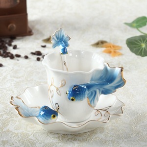 Porcelain Under Glaze Goldfish Coffee Cup and Saucer Creative 3D Animal Hand Painted Enamel Color <strong>Ceramic</strong> Small - Product Image 5