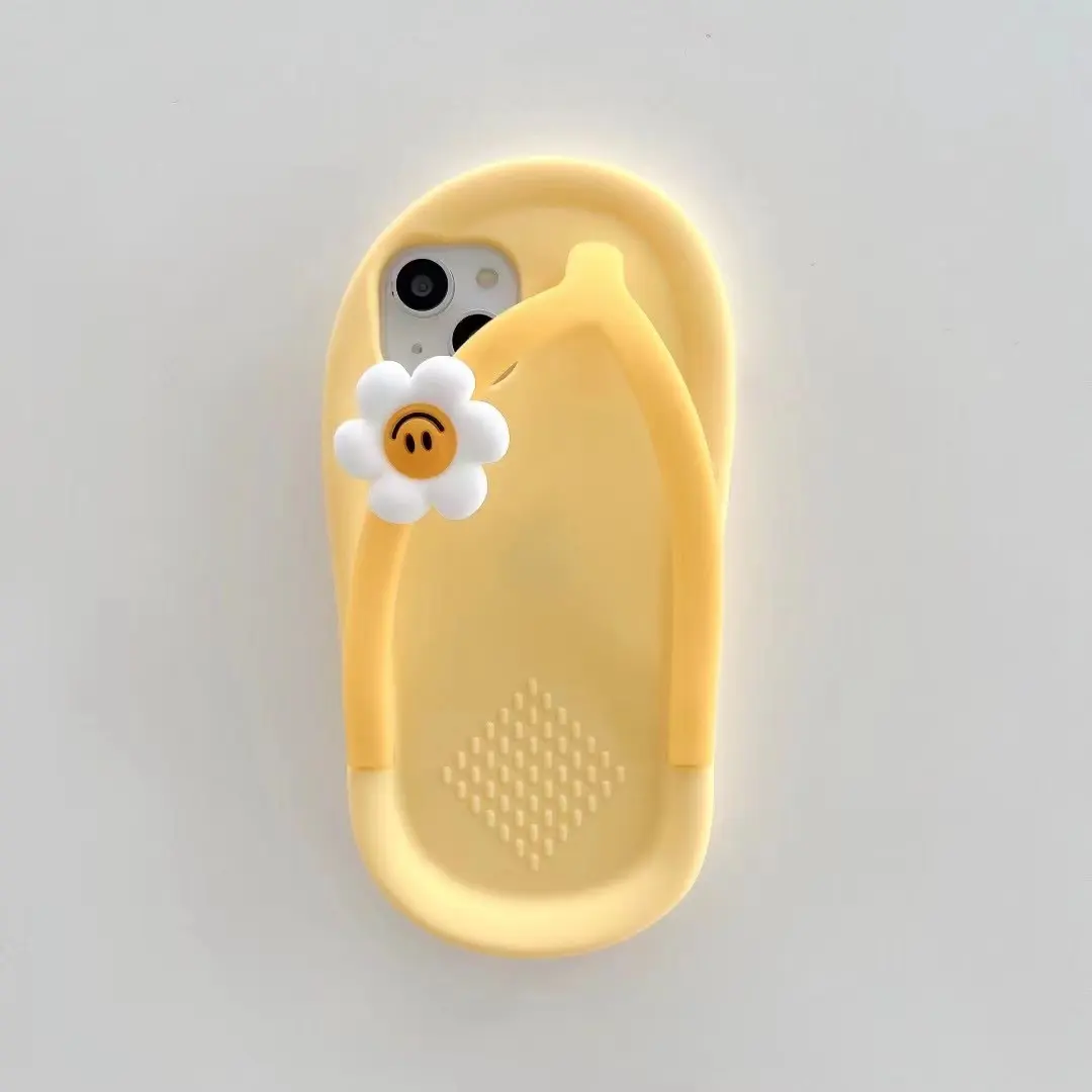 Coque de téléphone en Silicone souple 3D Kawaii, fleur jaune, mignon, pantoufles de dessin animé pour iPhone 7 8 Plus X XS MAX 11 12 13 Pro Max