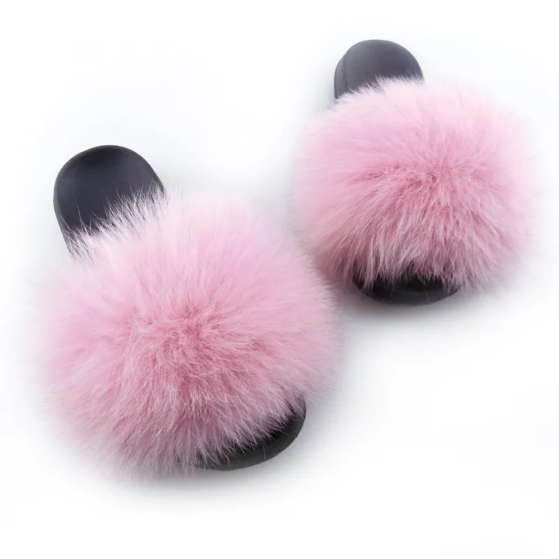 Wholesale fashion outdoor real fox fur slippers hotel fur slides for women girls