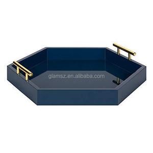定制白色六边形家庭派对桌透明金色手柄亚克力lucite服务托盘 - Product Image 3