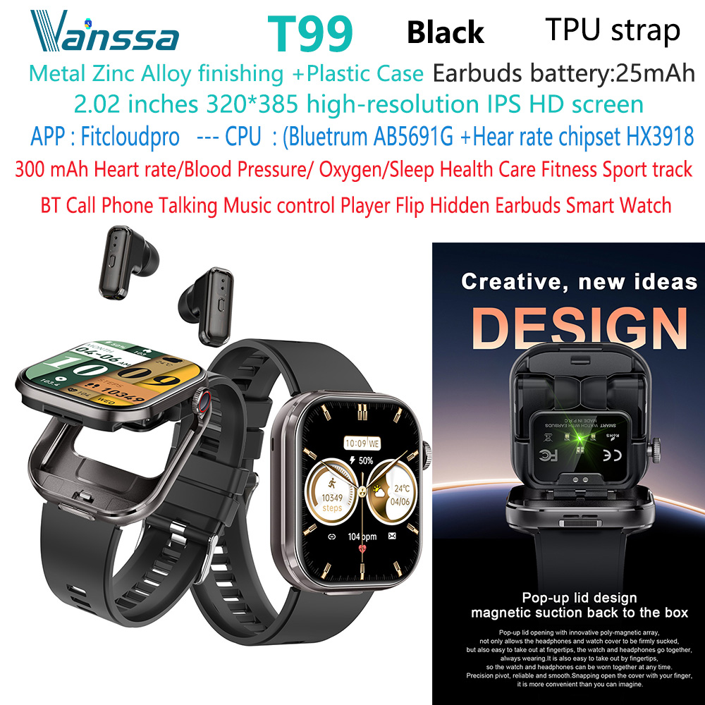 T99-TWS-earbuds-smart-watch en TPU noir-