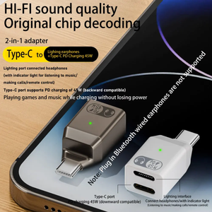 8针母到USB Type-C适配器PD45W快速充电Type-C接口连接到苹果8针耳机线HIFI转换器 - Product Image 2