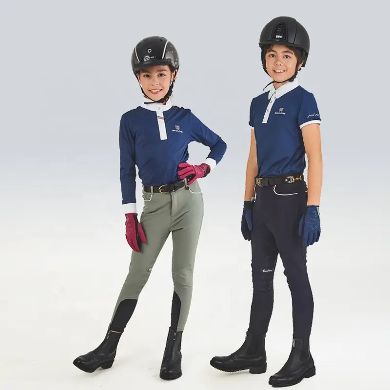 Pantalones de carreras con logotipo personalizado para niños, mallas de cintura alta de silicona, jodhpurs, ropa ecuestre con bolsillos