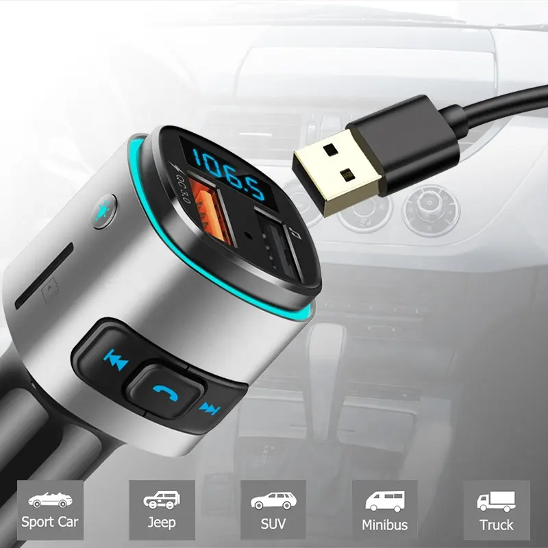 FM Transmitter Aux Wireless Handsfree BT4.2 Car Kit MP3 Player with Quick Charge Dual USB Port