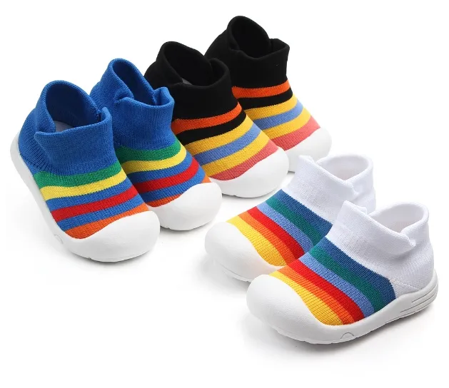 Scarpe da bambino con righe in maglia morbida e superiore a maglia scarpe da bambino prewalker first walk scarpe traspiranti con suola morbida e antiscivolo