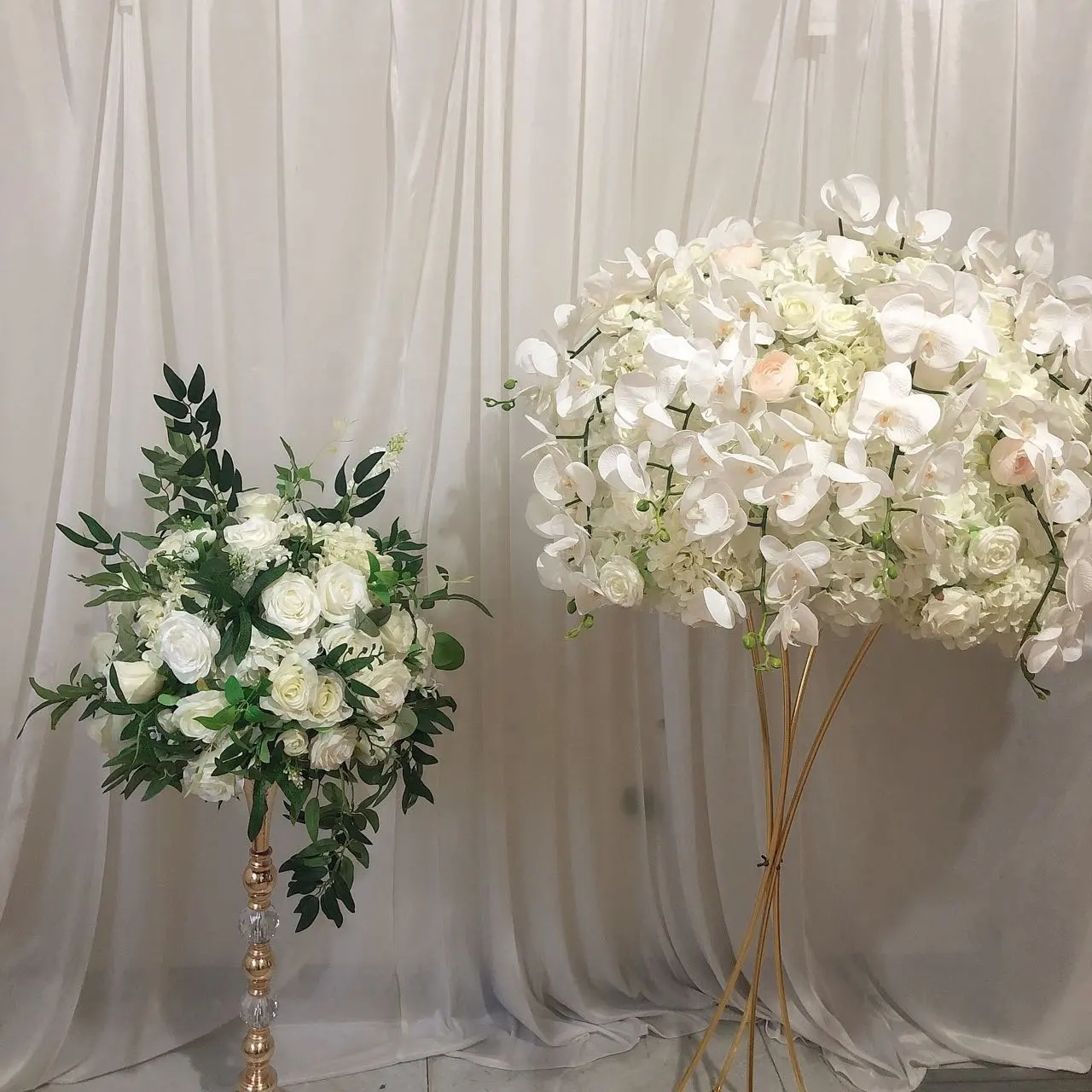 Bola de orquídea branca artificial, rosas de seda flores branca de parede para mesas de casamento