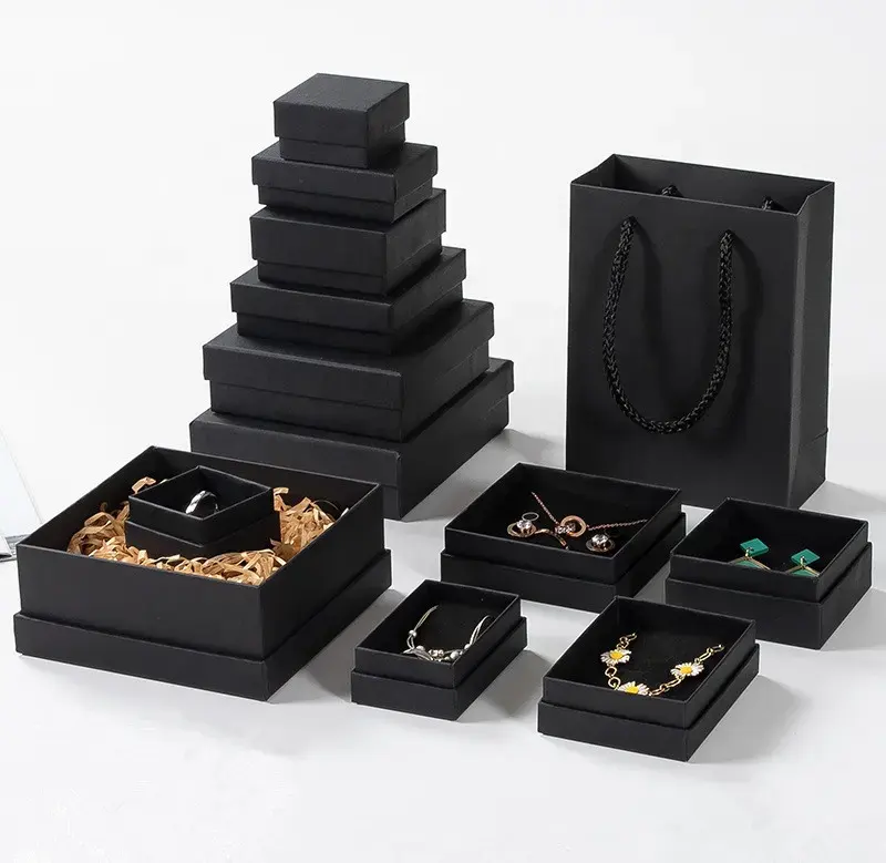 Cassetti personalizzati confezione regalo di carta per imballaggio di gioielli di lusso con manico per pacchetto di gioielli con orecchini ad anello con logo