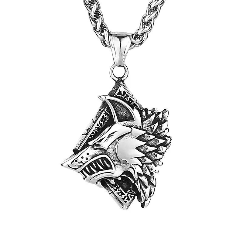 Pendentif tête de loup Viking en acier inoxydable, collier pour homme, pendentif en acier inoxydable pour homme