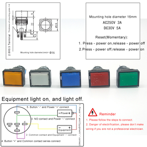 Commutatore di pulsante rettangolare di autobloccante di potere di 16mm con la lampada del LED che blocca i perni fissi della serratura cinque LA16-J-11S - Product Image 2