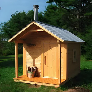 Crafted From Red Cedar Barrel Outdoor Sauna Room With Dry Steam Health Spa Pine and Computer Control Panels With <strong>LED</strong> Light. - Product Image 4