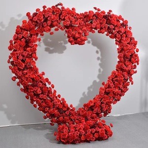 <strong>Heart</strong> Shape Design Artificial <strong>Red</strong> Rose Flower Arch Backdrops with Stand for Wedding Decoration - Product Image 1