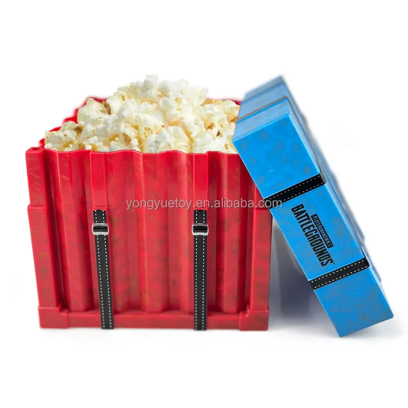 Caja de palomitas de maíz de plástico personalizada, Cubo de palomitas de maíz nocturno para cine, 46oz, caja de palomitas de maíz de plástico a rayas rosas y rojas con tapa