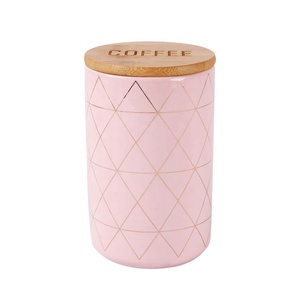 Màu Xám Trắng Hồng Dòng In Xuất Hiện Nắp Gỗ Bánh Quy Cà Phê Trà Thực Phẩm Gốm Lưu Trữ Jar - Product Image 5