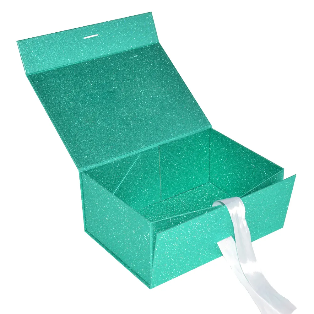 מותאם אישית לוגו הולוגרפית A5 עמוק כחול גליטר נייר קרטון קופסא מתקפל מתקפל מגנטים אריזת מתנה עם סרט סגירה