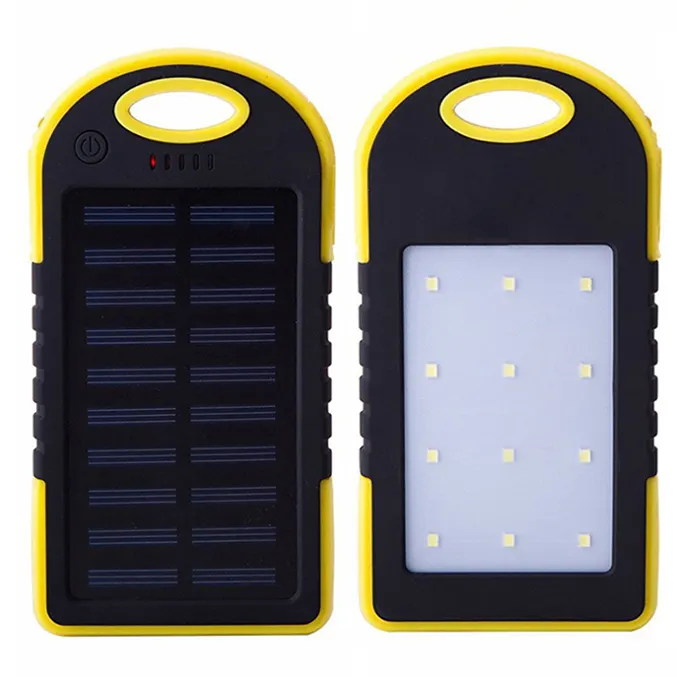 Năng Lượng Mặt Trời Ngân Hàng Điện 5000 MAh Di Động Sạc Pin Điện Thoại Gói Kép USB LED Với Leo Hook