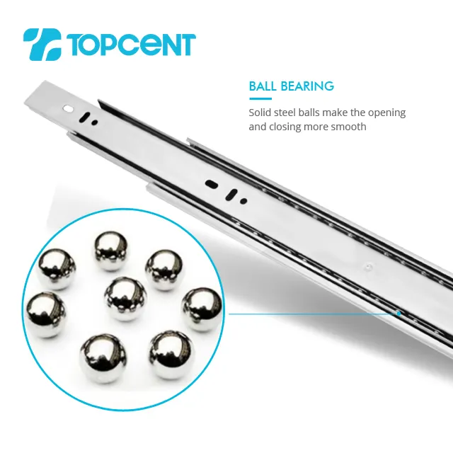 TOPCENT المطبخ cabiner درج 45 مللي متر SS201 / SS304 العادي الثقيلة الكرة تحمل الفولاذ المقاوم للصدأ مزلاق الأدراج