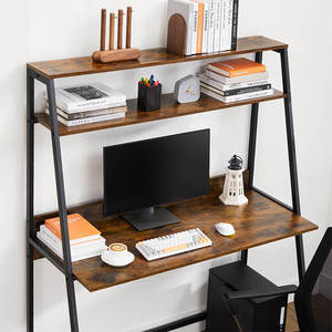 Wooden Writing <strong>Desk</strong> with 3 Shelves <strong>Computer</strong> <strong>Desk</strong> Tier Ladder Home Office <strong>Desk</strong> with Storage Sturdy Bookshelf Modern <strong>Simple</strong> Style - Product Image 5
